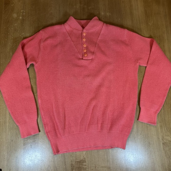 Vintage LL Bean Henley Sweater Mens Medium Long Cable Knit Pullover Made in USA - Picture 1 of 7